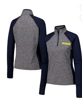 NWT Women's Camp David Navy Gray Michigan Wolverines Quarter-Zip Jacket 2X